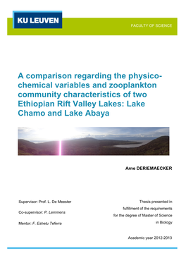 A Comparison Regarding the Physico- Chemical Variables and Zooplankton Community Characteristics of Two Ethiopian Rift Valley Lakes: Lake Chamo and Lake Abaya