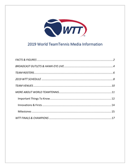 2019 World Teamtennis Media Information