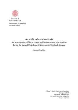 Animals in Burial Contexts an Investigation of Norse Rituals and Human-Animal Relationships During the Vendel Period and Viking Age in Uppland, Sweden