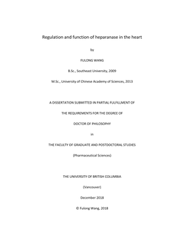 Regulation and Function of Heparanase in the Heart