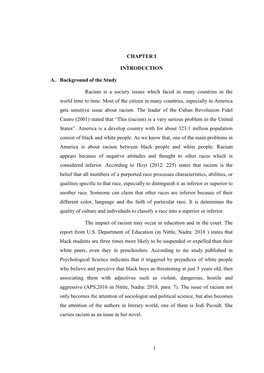 1 CHAPTER I INTRODUCTION A. Background of the Study Racism Is