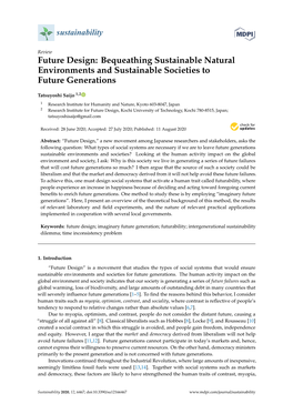 Future Design: Bequeathing Sustainable Natural Environments and Sustainable Societies to Future Generations