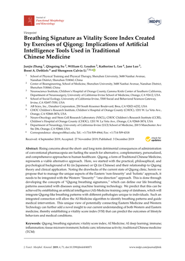 Breathing Signature As Vitality Score Index Created by Exercises of Qigong: Implications of Artiﬁcial Intelligence Tools Used in Traditional Chinese Medicine