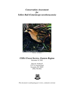 Conservation Assessment for Yellow Rail (Coturnicops Noveboracensis)