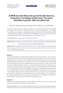 A DNA Barcode Library for Ground Beetles (Insecta, Coleoptera, Carabidae) of Germany: the Genus Bembidion Latreille, 1802 and Allied Taxa