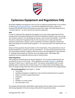 CX Equipment FAQ – 2019 Page 1