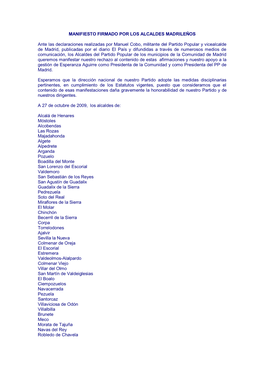 Manifiesto Firmado Por Los Alcaldes Madrileños