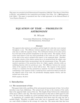 Equation of Time — Problem in Astronomy M