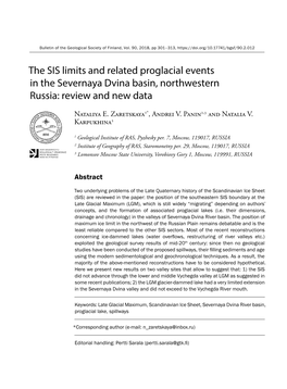 The SIS Limits and Related Proglacial Events in the Severnaya Dvina Basin, Northwestern Russia: Review and New Data