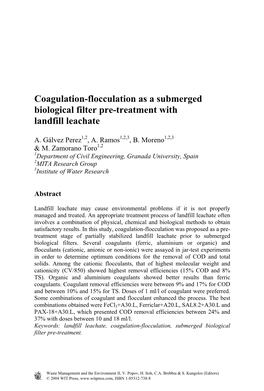 Coagulation-Flocculation As a Submerged Biological Filter Pre-Treatment with Landfill Leachate