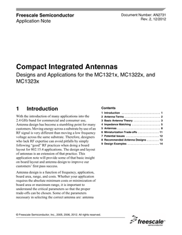 Compact Integrated Antennas Designs and Applications for the Mc1321x, Mc1322x, and Mc1323x