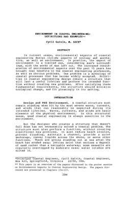 ENVIRONMENT in COASTAL ENGINEERING: DEFINITIONS and EXAMPLES** Cyril Galvin, M. ASCE* ABSTRACT in Current Usage, Environmental A