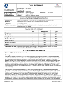 DOT NHTSA ODI Document