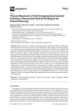 Thermo-Responsive Poly(N-Isopropylacrylamide)- Cellulose Nanocrystals Hybrid Hydrogels for Wound Dressing