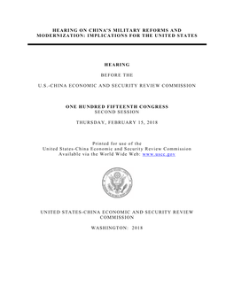 Hearing on China's Military Reforms and Modernization: Implications for the United States Hearing Before the U.S.-China Economic