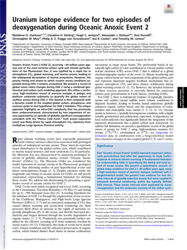 Uranium Isotope Evidence for Two Episodes of Deoxygenation During Oceanic Anoxic Event 2