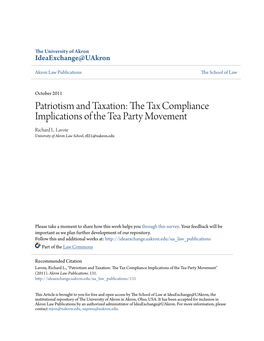 THE TAX COMPLIANCE IMPLICATIONS of the TEA PARTY MOVEMENT Richard Lavoie*
