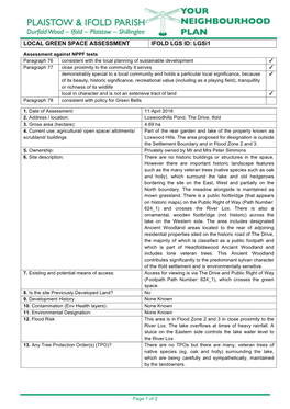 LOCAL GREEN SPACE ASSESSMENT IFOLD LGS ID: Lgsi1