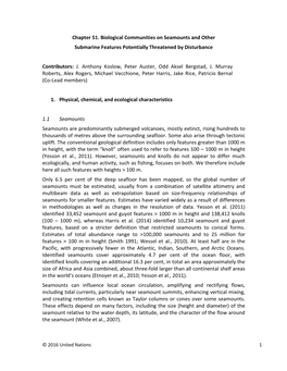 Chapter 51. Biological Communities on Seamounts and Other Submarine Features Potentially Threatened by Disturbance