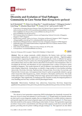 Diversity and Evolution of Viral Pathogen Community in Cave Nectar Bats (Eonycteris Spelaea)