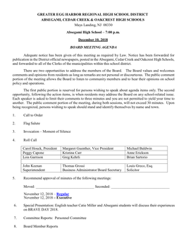 GREATER EGG HARBOR REGIONAL HIGH SCHOOL DISTRICT ABSEGAMI, CEDAR CREEK & OAKCREST HIGH SCHOOLS Mays Landing, NJ 08330