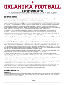 OKLAHOMA FOOTBALL OU POSTGAME NOTES No