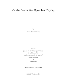 Ocular Discomfort Upon Tear Drying