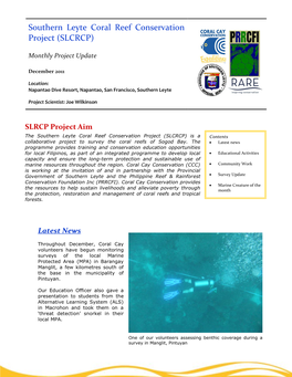 Southern Leyte Coral Reef Conservation Project (SLCRCP) Is a Contents Collaborative Project to Survey the Coral Reefs of Sogod Bay