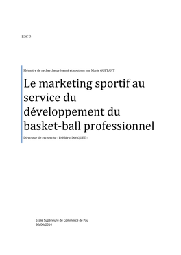 Le Marketing Sportif Au Service Du Développement Du Basket-Ball Professionnel