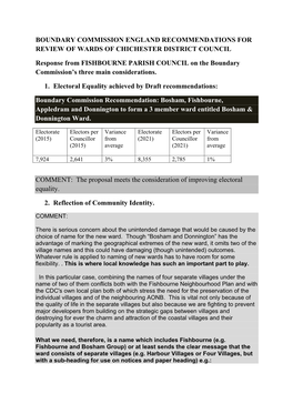 Boundary Commission England Recommendations for Review of Wards of Chichester District Council