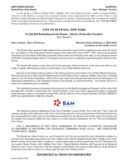 CITY of BUFFALO, NEW YORK $7,540,000 Refunding Serial Bonds – 2013A (Federally Taxable) (The “Bonds”)