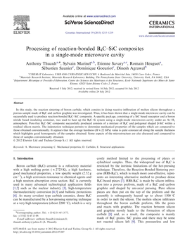 Processing of Reaction-Bonded B4C–Sic Composites in a Single-Mode Microwave Cavity