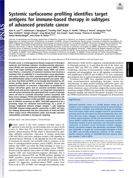 Systemic Surfaceome Profiling Identifies Target Antigens for Immune-Based Therapy in Subtypes of Advanced Prostate Cancer