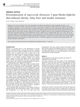 Overexpression of Superoxide Dismutase 3 Gene Blocks High-Fat Diet-Induced Obesity, Fatty Liver and Insulin Resistance