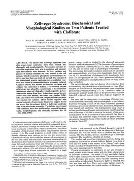 Zellweger Syndrome: Biochemical and Morphological Studies on Two Patients Treated with Clofibrate