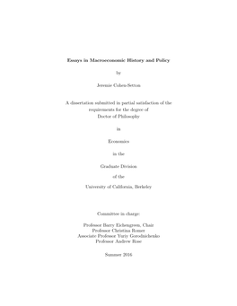 Essays in Macroeconomic History and Policy by Jeremie