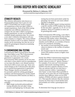 Diving Deeper Into Genetic Genealogy Handout