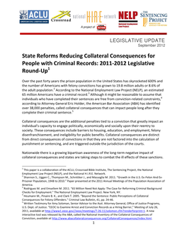 State Reforms Reducing Collateral Consequences for People with Criminal Records: 2011-2012 Legislative Round-Up1