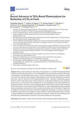 Recent Advances in Tio2-Based Photocatalysts for Reduction of CO2 to Fuels