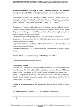 Hypomethylation-Linked Activation of PLCE1 Impedes Autophagy and Promotes Tumorigenesis Through MDM2-Mediated Ubiquitination and Destabilization of P53