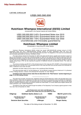 US$5,000,000,000 Hutchison Whampoa International (03/33