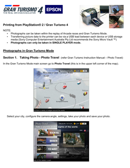 Printing from Playstation® 2 / Gran Turismo 4