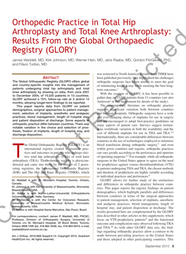 Results from the Global Orthopaedic Registry (GLORY)