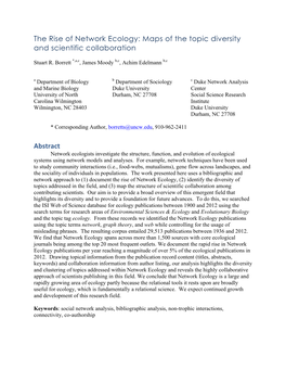 The Rise of Network Ecology: Maps of the Topic Diversity and Scientific Collaboration