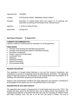 DYSTELEGH COURT, GREENHILL WALK, DISLEY Proposal