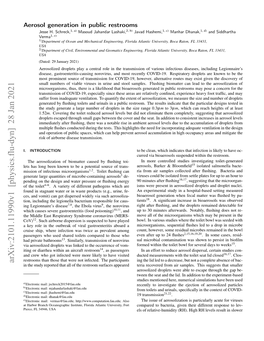 Arxiv:2101.11990V1 [Physics.Flu-Dyn] 28 Jan 2021 in the Study Reported That All of the Restroom Surfaces Appeared Teria Recovered from Air Samples