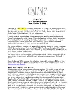 Graham 2 2019 New York Season May 30–June 2, 2019