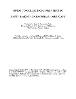 Guide to South Dakota Norwegian-American Collections