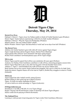 Detroit Tigers Clips Thursday, May 29, 2014