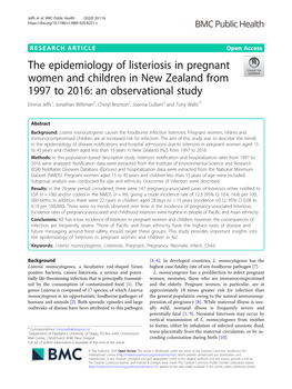 The Epidemiology of Listeriosis in Pregnant